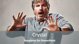  Presentation with face expression recognition - Slide set enhanced with shock awe - afraid surprised mature caucasian man background and a  colored foreground