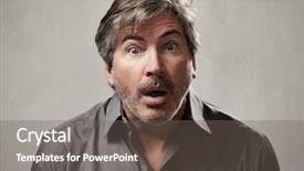  Presentation with face expression recognition - Theme having shock awe - afraid surprised young caucasian man background and a gray colored foreground