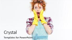 Presentation with pregnant woman cleaning - PPT layouts enhanced with shock awe - amazed redhead woman with cleaning background and a sky blue colored foreground