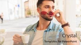  Presentation with piano and coffee - Audience pleasing theme consisting of shock awe - surprised young man drinking coffee backdrop and a  colored foreground