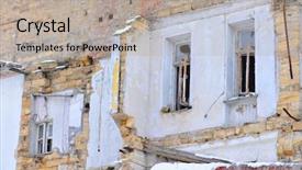  Presentation with earthquake disaster - Beautiful PPT layouts featuring shock vibration - earthquake disaster old destroyed house backdrop and a mint green colored foreground
