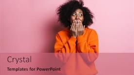  Presentation with moth - Beautiful PPT theme featuring shocked-african-american-girl-covering backdrop and a coral colored foreground