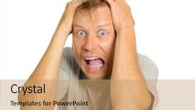  Presentation with one young man exercising handball - Colorful presentation theme enhanced with shocked and scared young man backdrop and a coral colored foreground