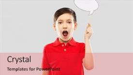  Presentation with memory book family photo album - Cool new PPT theme with shocked and speechless little boy backdrop and a red colored foreground