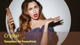  Presentation with projector - Amazing presentation theme having shocked-beautiful-girl-holding-copyspace backdrop and a tawny brown colored foreground