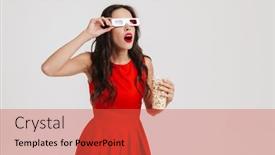  Presentation with movie popcorn - Amazing slides having shocked-beautiful-girl-in-3d backdrop and a red colored foreground
