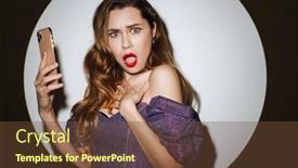  Presentation with projector - PPT theme consisting of shocked-beautiful-girl-in-evening background and a tawny brown colored foreground