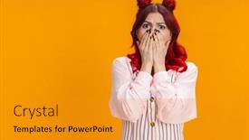  Presentation with hair - PPT theme consisting of shocked-beautiful-girl-with-red background and a gold colored foreground