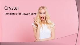  Presentation with open bible over grunge sandstone - PPT layouts enhanced with shocked blonde woman looking background and a lemonade colored foreground