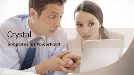  Presentation with hotel business - Amazing presentation theme having shocked business couple using digital tablet in hotel backdrop and a coral colored foreground