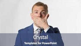  Presentation with mouth - Presentation theme enhanced with shocked businessman covering his mouth background and a ocean colored foreground