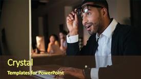  Presentation with dark night - Audience pleasing theme consisting of shocked dark skinned businessman working backdrop and a  colored foreground