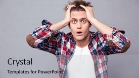  Presentation with role play woman and man - Presentation theme consisting of shocked dazed young man background and a light gray colored foreground