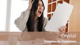  Presentation with healthy breakfast - Presentation theme consisting of shocked-devastated-young-smart-woman background and a coral colored foreground