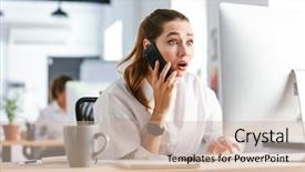  Presentation with young - Presentation theme enhanced with shocked disappointed young businesswoman dressed background and a  colored foreground