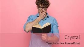  Presentation with mouth - PPT theme enhanced with shocked-guy-holding-hand background and a coral colored foreground