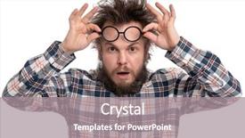  Presentation with haircut - Amazing presentation theme having shocked guy in plaid backdrop and a gray colored foreground