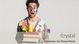  Presentation with stack books - Amazing slide deck having shocked-nerdy-man-holding-stack backdrop and a lemonade colored foreground