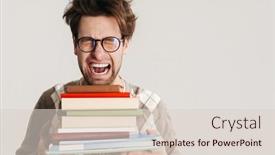  Presentation with stack books - Beautiful PPT layouts featuring shocked-nerdy-man-holding-stack backdrop and a lemonade colored foreground