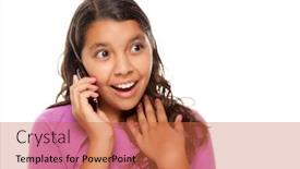  Presentation with cell - Audience pleasing theme consisting of shocked pretty hispanic teen aged girl on cell phone isolated on a white background backdrop and a red colored foreground