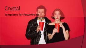  Presentation with punk - Presentation theme having shocked punk couple drinking soda background and a red colored foreground