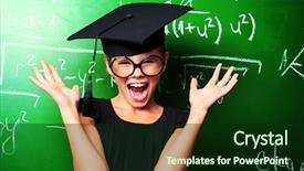  Presentation with academic - Theme enhanced with shocked schoolgirl in academic hat background and a forest green colored foreground