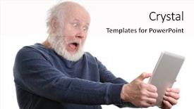  Presentation with multicultural senior citizen - Audience pleasing theme consisting of shocked senior man using tablet backdrop and a  colored foreground