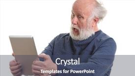  Presentation with funny - Cool new slides with shocked senior man using tablet backdrop and a ocean colored foreground