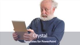  Presentation with funny - Cool new presentation theme with shocked senior man using tablet backdrop and a ocean colored foreground