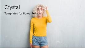  Presentation with curly hair - Cool new presentation theme with shocked with surprise expression fear backdrop and a light gray colored foreground