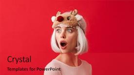  Presentation with christmas red - PPT theme featuring shocked woman dressed in carnival background and a  colored foreground