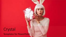  Presentation with christmas red - Beautiful PPT layouts featuring shocked woman dressed in carnival backdrop and a red colored foreground