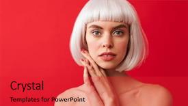  Presentation with young man and a woman - Slide deck with shocked woman dressed in carnival background and a  colored foreground