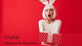  Presentation with christmas red - PPT layouts having shocked woman dressed in carnival background and a red colored foreground