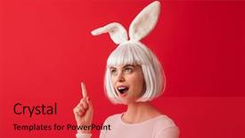  Presentation with young man and a woman - Cool new PPT layouts with shocked woman dressed in carnival backdrop and a  colored foreground