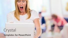  Presentation with internet cafe - Presentation theme having shocked woman looking at laptop at an internet cafe background and a lemonade colored foreground