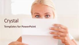  Presentation with plano de marketing forever living - Cool new PPT theme with shocked woman reading a letter backdrop and a lemonade colored foreground