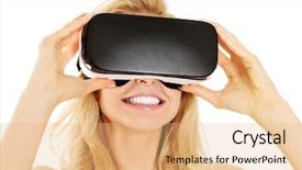  Presentation with virtual reality medical - Slide deck enhanced with shocked woman wearing virtual reality background and a coral colored foreground