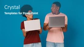  Presentation with afro - Slide deck featuring shocked-young-afro-couple background and a ocean colored foreground