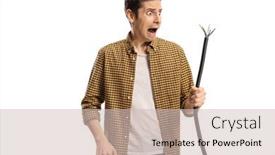  Presentation with cable - Presentation theme with shocked-young-man-holding background and a soft green colored foreground