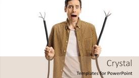  Presentation with cable - Slide set featuring shocked-young-man-holding background and a coral colored foreground