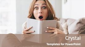  Presentation with camera - Slide deck enhanced with shocked young woman with book background and a coral colored foreground