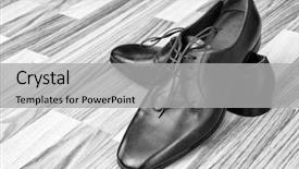  Presentation with formal - Slide set having leather men's shoes background and a light gray colored foreground