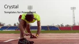  Presentation with strengthen mind and body during adversity - Slide set with shoe marks - healthy fit man stretching his background and a  colored foreground