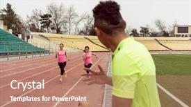  Presentation with runner - Theme featuring shoe marks - rear view of a young background and a coral colored foreground