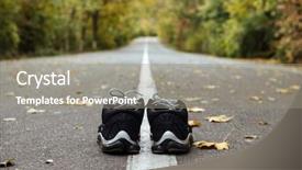  Presentation with road - PPT theme featuring shoe marks - sneakers on road on road background and a gray colored foreground