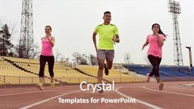  Presentation with running - Amazing presentation theme having shoe marks - young caucasian friends doing running backdrop and a  colored foreground