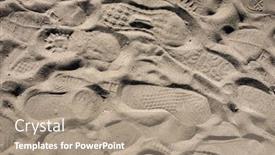  Presentation with shoe - PPT theme consisting of shoe-marks-in-the-sand background and a coral colored foreground