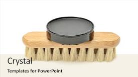  Presentation with shoe - PPT theme consisting of shoe polish and brush isolated on a white background and a lemonade colored foreground