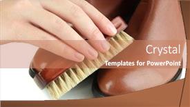  Presentation with shoe - Audience pleasing presentation theme consisting of orange - leaves on blue background fruits backdrop and a tawny brown colored foreground